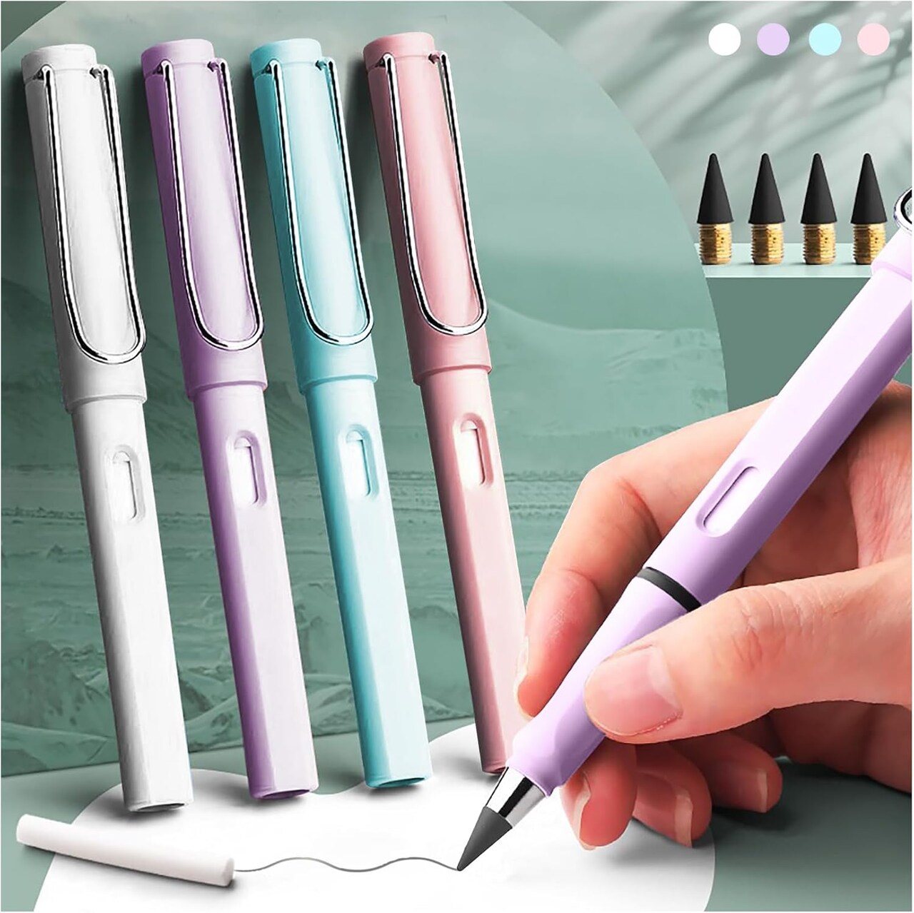 8-Piece Infinity Pencil Set – Everlasting Pencils with Erasers and Replaceable Nibs – No Sharpening, Eco-Friendly, Long-Lasting for Writing, Sketching, and Drawing (Macaron)